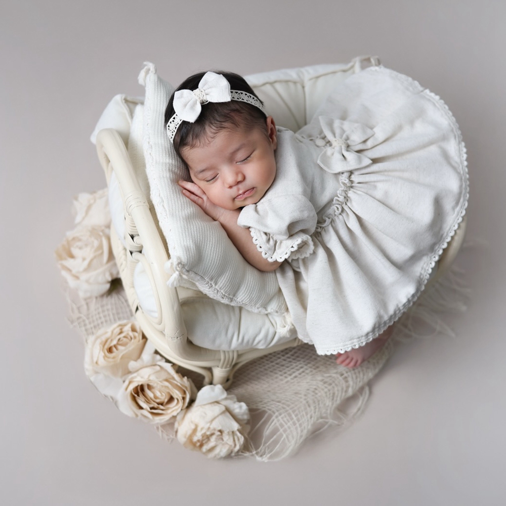Baby Clothing Brand - 新生児写真撮影用小道具女の赤ちゃん服レースバックボウロンパースベビーコスチューム新生児服写真撮影セット