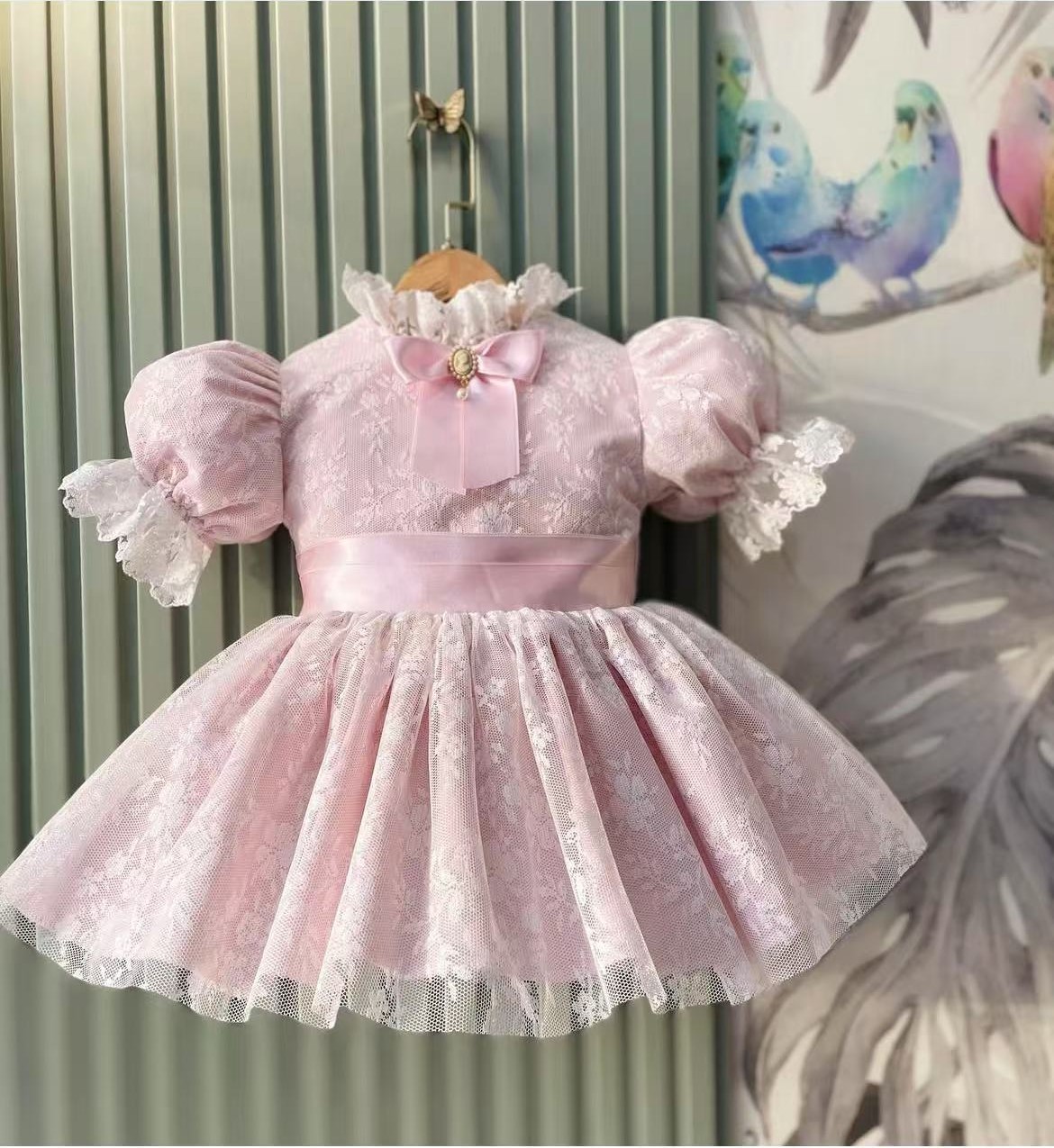 Baby Clothing Dresser - 0-12Y 女の赤ちゃん夏ピンクメッシュヴィンテージプリンセスボールガウンドレスパーティーイード誕生日写真カジュアル B272