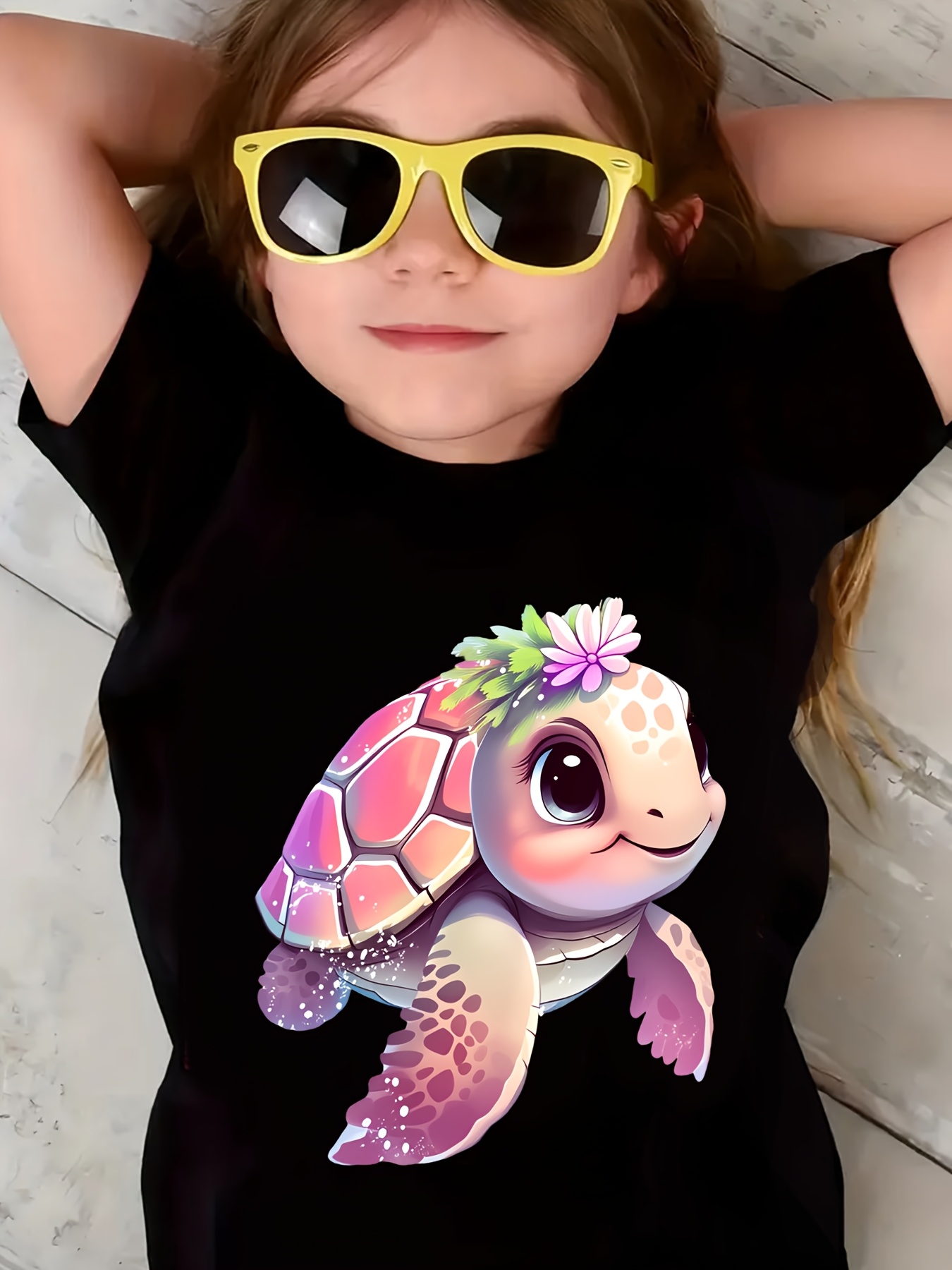 Baby Clothing Cheap - ベビーガール用かわいいピンクのカメ柄グラフィックTシャツ、子供用超美しくてキュートなカジュアルOネック半袖、春夏の普段着や休日用ホームウェア、安価で快適なオリジナルスタイルTシャツ。