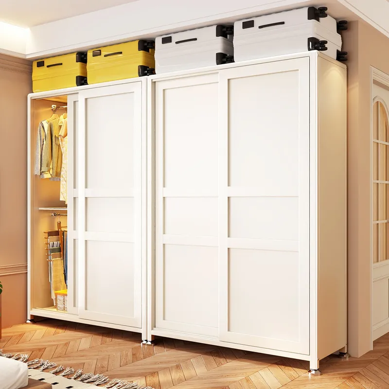 Baby Clothing Storage - スチール製ワードローブ家庭用寝室用スライドドア小型アパート衣類収納キャビネットベビーワードローブレンタルルームロッカー