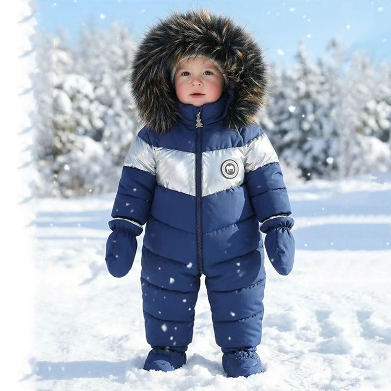 Baby Clothing Brand - 冬新生児ロンパース手袋付き暖かい厚みのある女の赤ちゃん服フード付き男の子ジャンプスーツ子供服セット 0-18 ヶ月