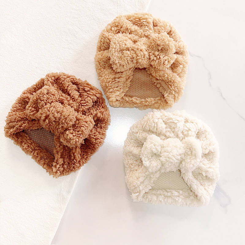Baby Hat Beanie - かわいい新生児用ノットターバンボウ生地厚手耳あて付き幼児用インド風帽子、男の子女の子用ソフトビーニー