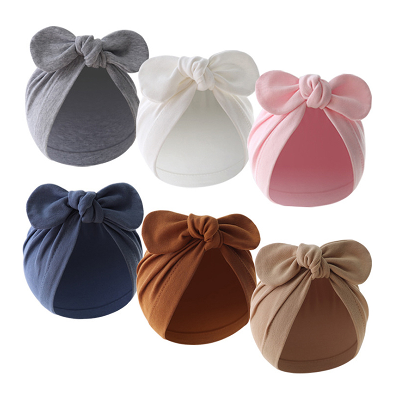 Baby Hat Beanie - バニーの耳が付いた柔らかい綿のターバン帽子、かわいい幼児のビーニーキャップ、インドの帽子、幼児のボンネット、モノクロのヘッドラップ、女の子と男の子
