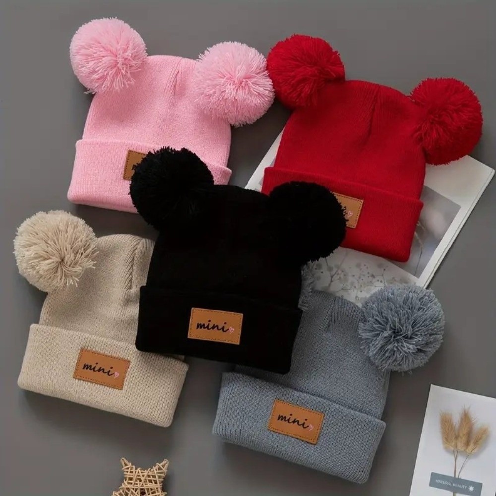Baby Hat Beanie - ダブルボール 0-3 歳の幼児ニットビーニー防風通気性ベビービーニー帽子ソフト伸縮性幼児ボンネット秋冬