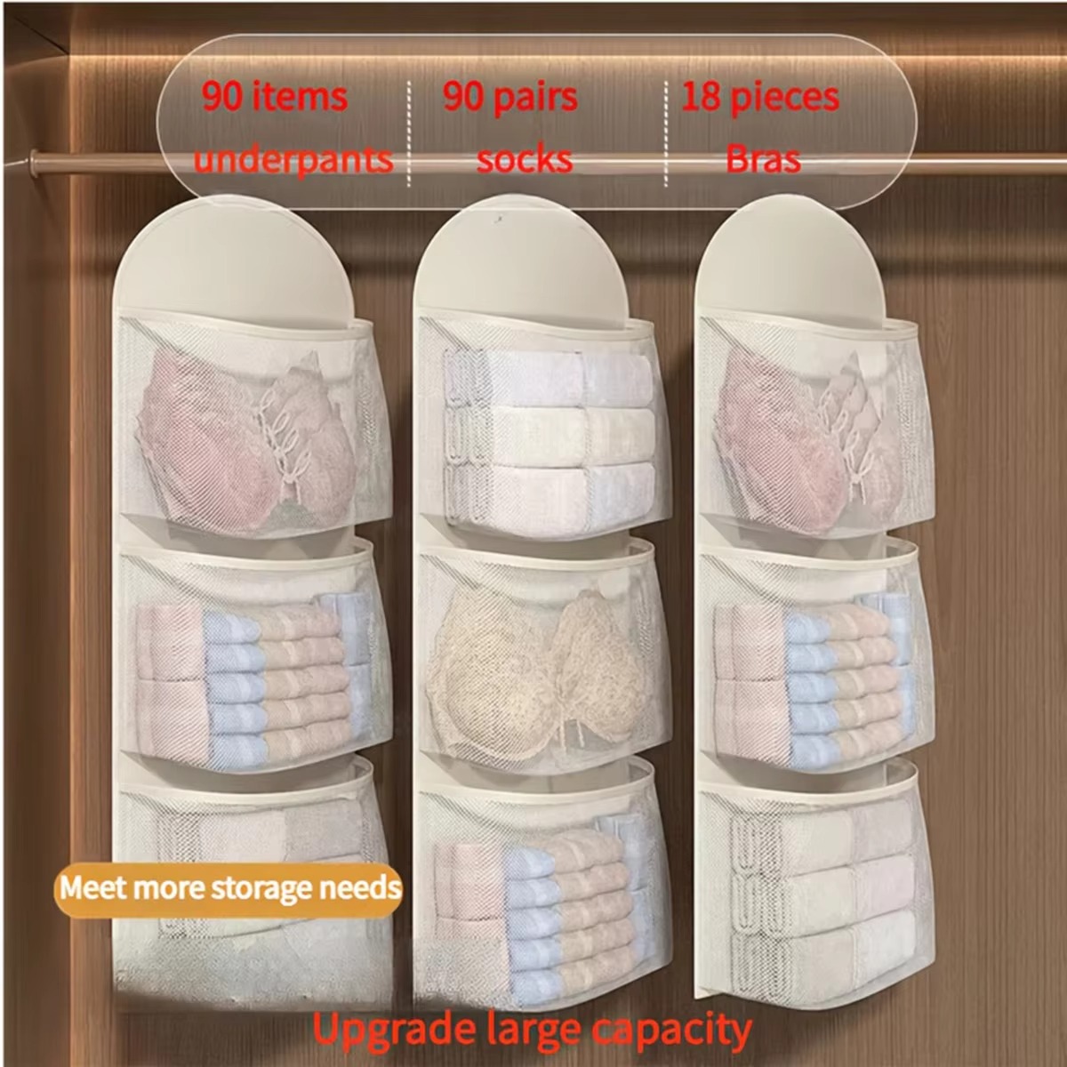 Baby Clothing Storage - 1/2 個収納メッシュバッグ下着吊り下げバッグワードローブ吊り下げバッグ雑貨多層収納バッグ寮用家庭用壁掛け