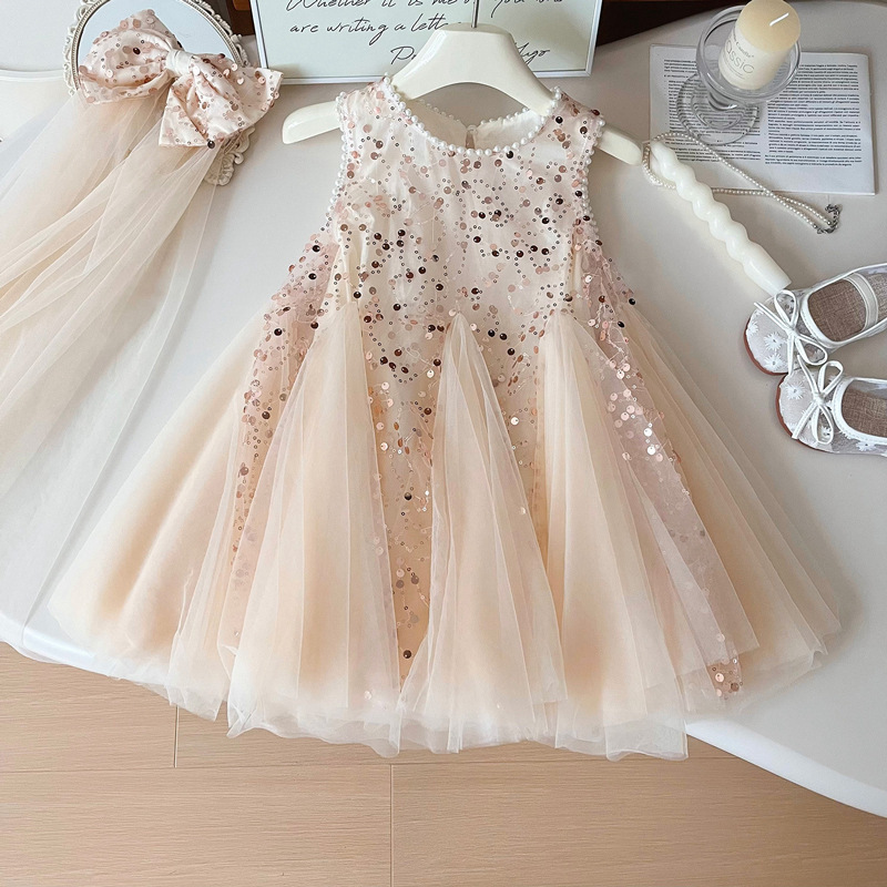 夏の新しい女の赤ちゃんパールメッシュノースリーブドレス子供女 - Baby Z Clothing のレビューと価格
