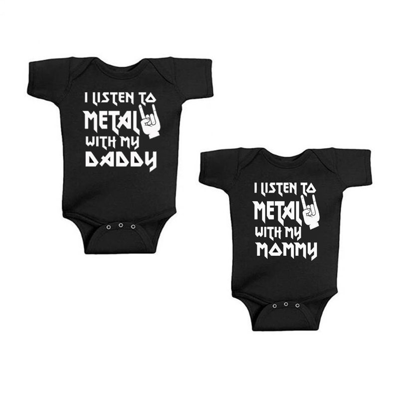 新生児用の楽しい半袖ボディスーツ,パパとママと一緒に金属を聞 - Baby Clothing Brand のレビューと価格