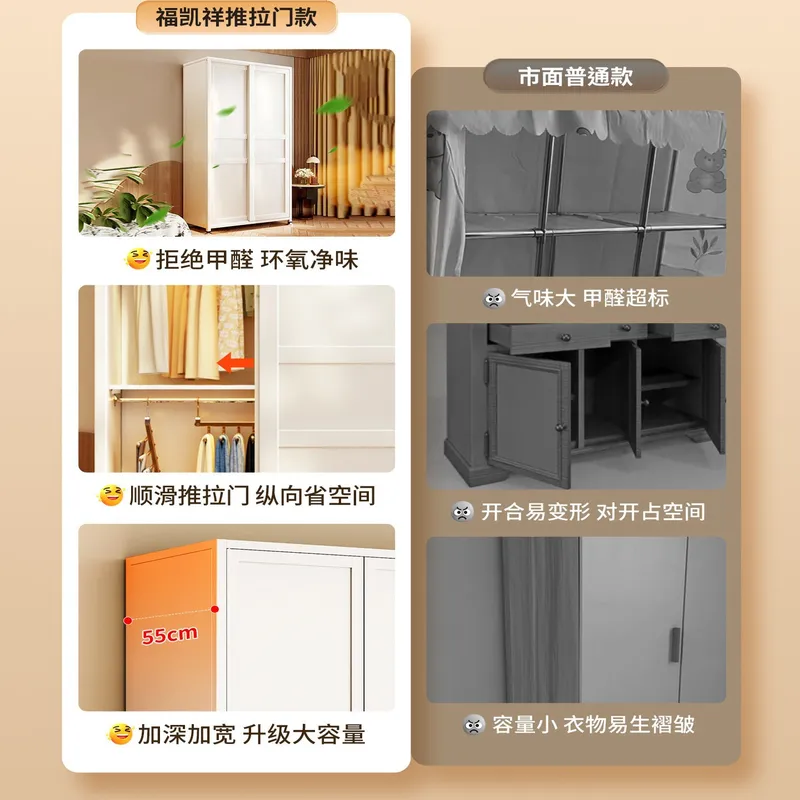 スチール製ワードローブ家庭用寝室用スライドドア小型アパート衣 - Baby Clothing Storage のレビューと価格