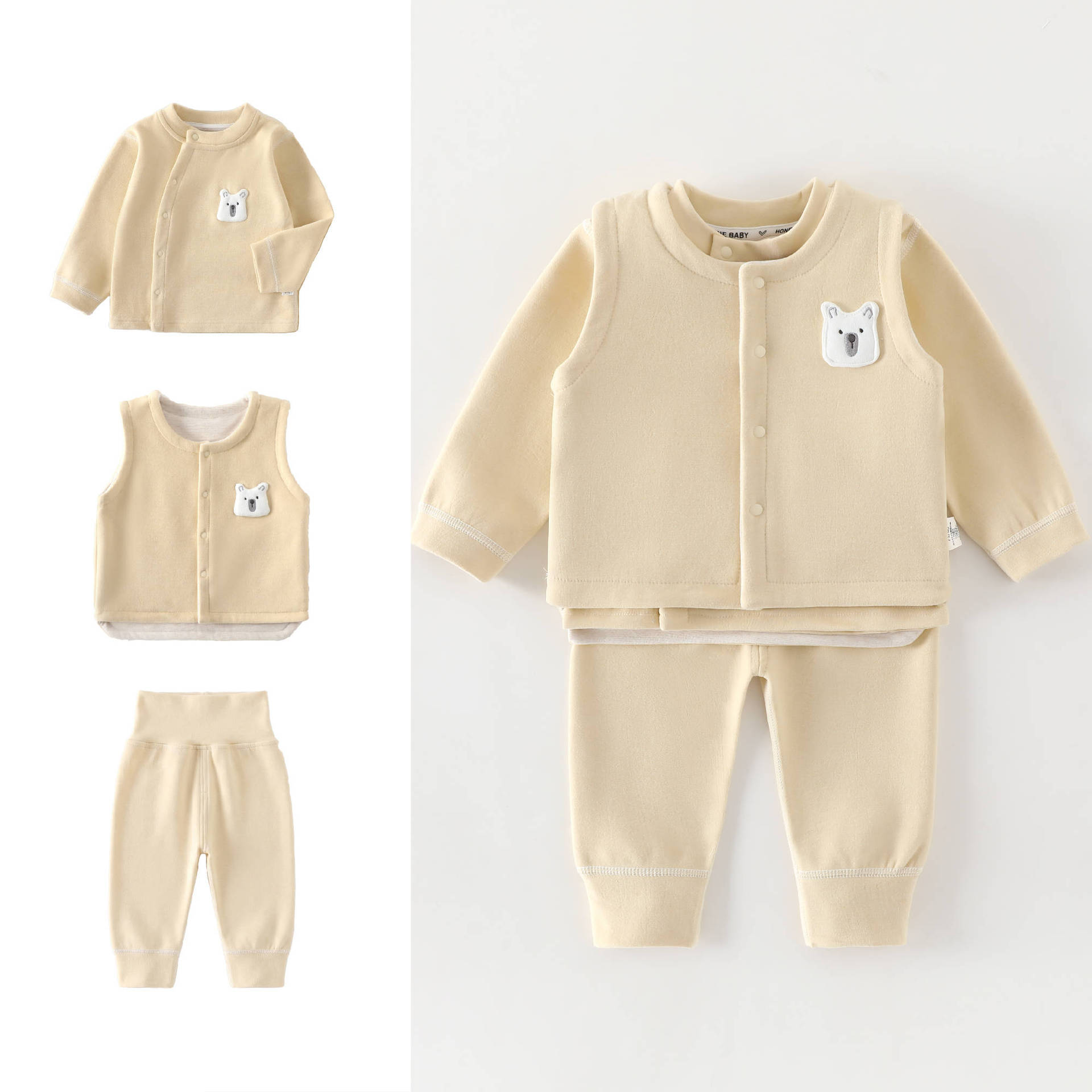 0-4歳児用ベビーベスト+長袖トップス+長ズボン3点セット  - Baby Clothing High Quality のレビューと価格