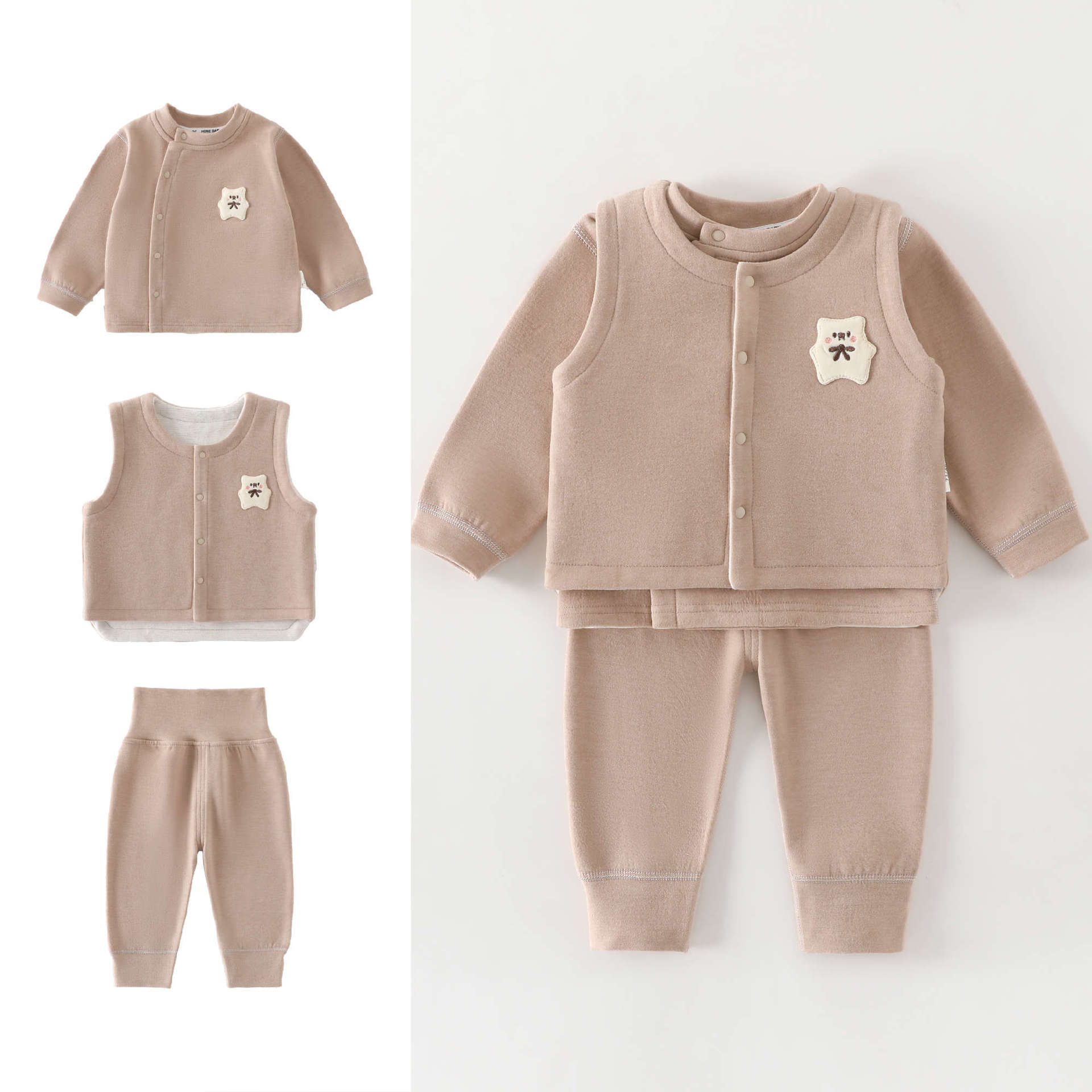 0-4歳児用ベビーベスト+長袖トップス+長ズボン3点セット  - Baby Clothing High Quality のレビューと価格